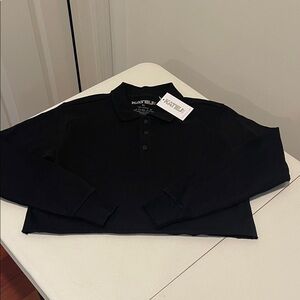 NWT Crop Top 3 Button Neck Collared Preppy Y2K 100%Cotton Long Sleeve Womens XL